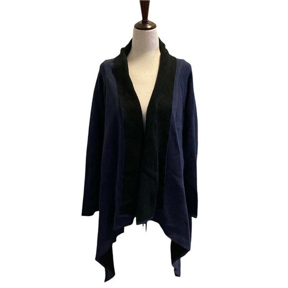 GNW Open Front Waterfall Sweater Cardigan Womens Size Medium Navy Blue Black - Picture 1 of 6